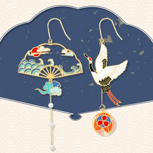 Crane Flower Folding Fan 925 Sterling Silver Stud Earrings Ear Clip - Modakawa Modakawa