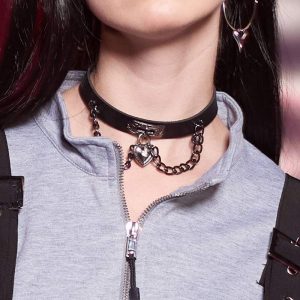 Gothic Love Heart Pendant Leather Choker Chain Necklace - Modakawa Modakawa